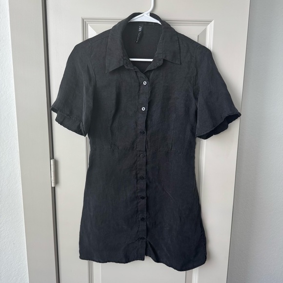 Zara black button down shirt collared mini dress size small - Picture 4 of 6